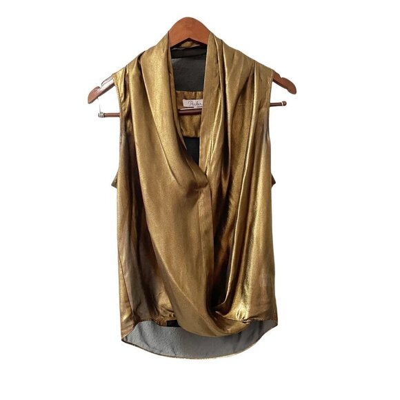 Parker Gold Metallic Draped Sleeveless Wrap Top Women's Size XS Holiday Party - Picture 1 of 7